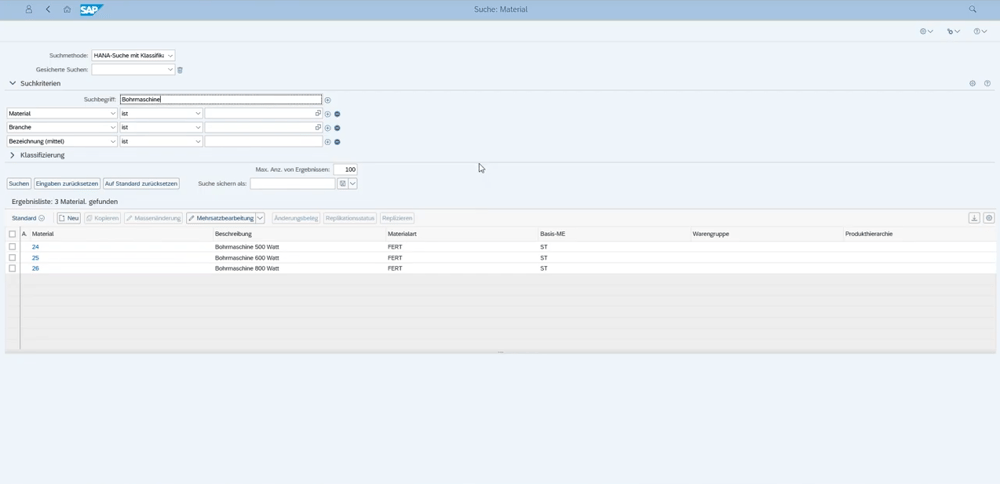 SAP MDG Suchmaske Material suchen IBsolution