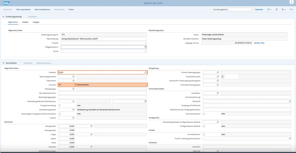 SAP MDG Antrag Materialstamm IBsolution