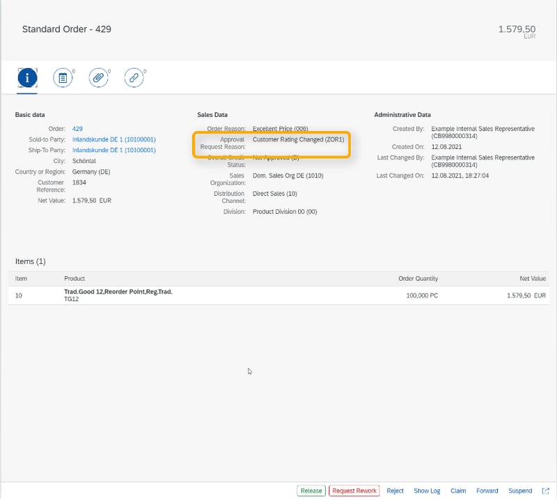 SAP S/4HANA | Kundenaufträge anlegen per Fiori-App | Approval Request Reason