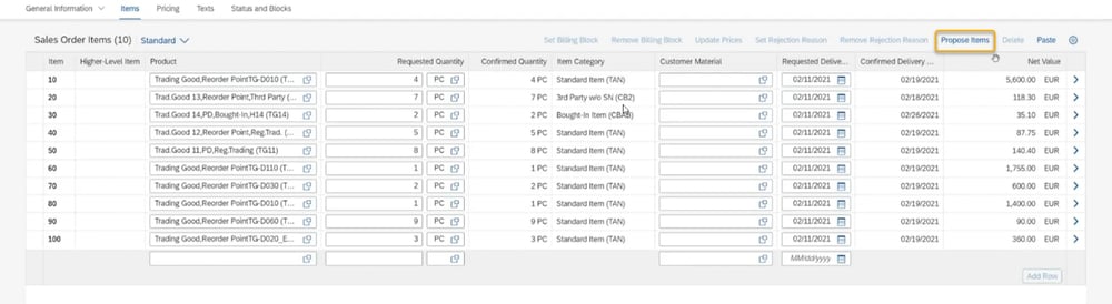 SAP S/4HANA | Kundenaufträge anlegen per Fiori-App | Propose Items