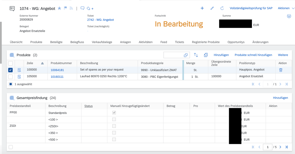 Piller | Service | Angebot/Auftrag mit Preisen | IBsolution