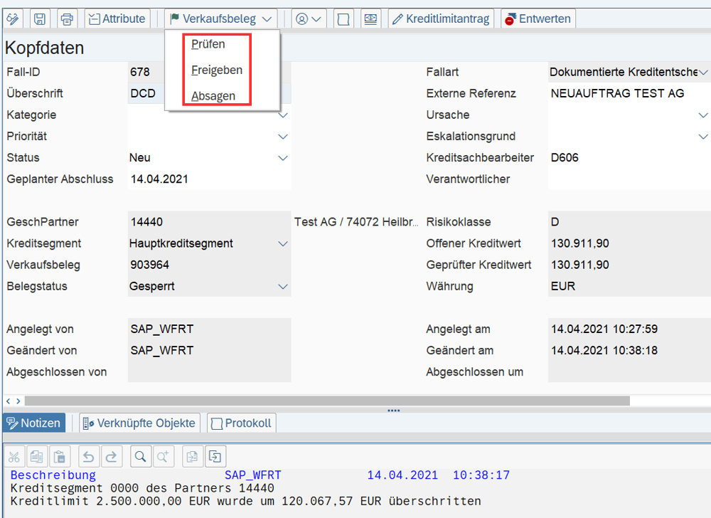 SAP Credit Management Kundenauftrag pruefen IBsolution