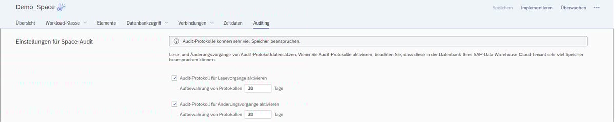 SAP DWC Einstellungen Space-Audit | IBsolution