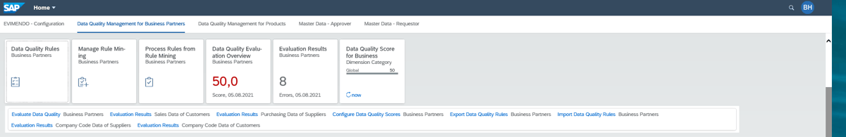 SAP Data Quality Management Fiori-Kacheln