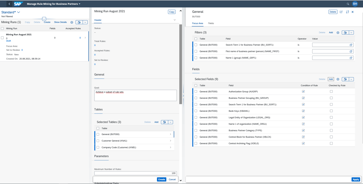 SAP Data Quality Management Rules Mining App
