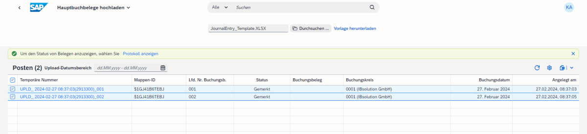 SAP Fiori-App Hauptbuchbelege hochladen 01