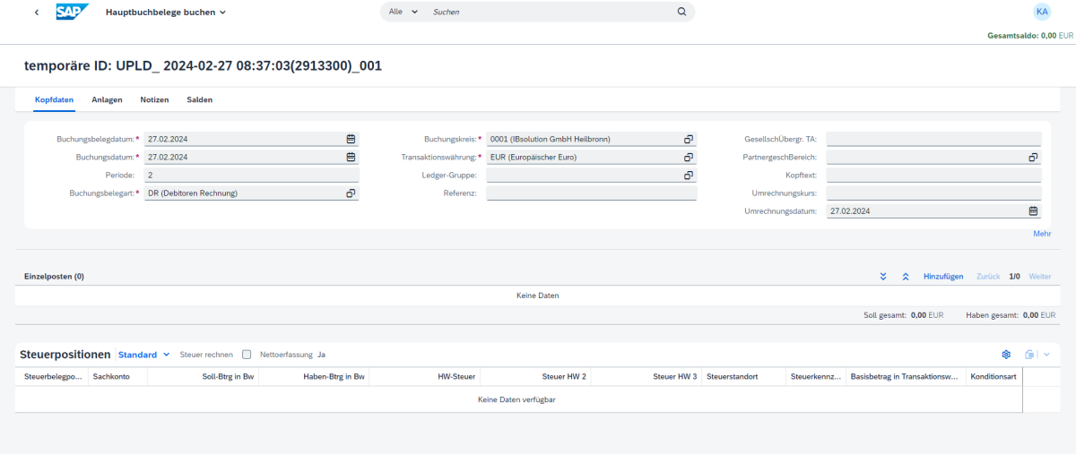 SAP Fiori-App Hauptbuchbelege hochladen 02