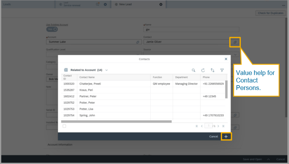 C4C Release 1908 Wertehilfe Ansprechpartner IBsolution