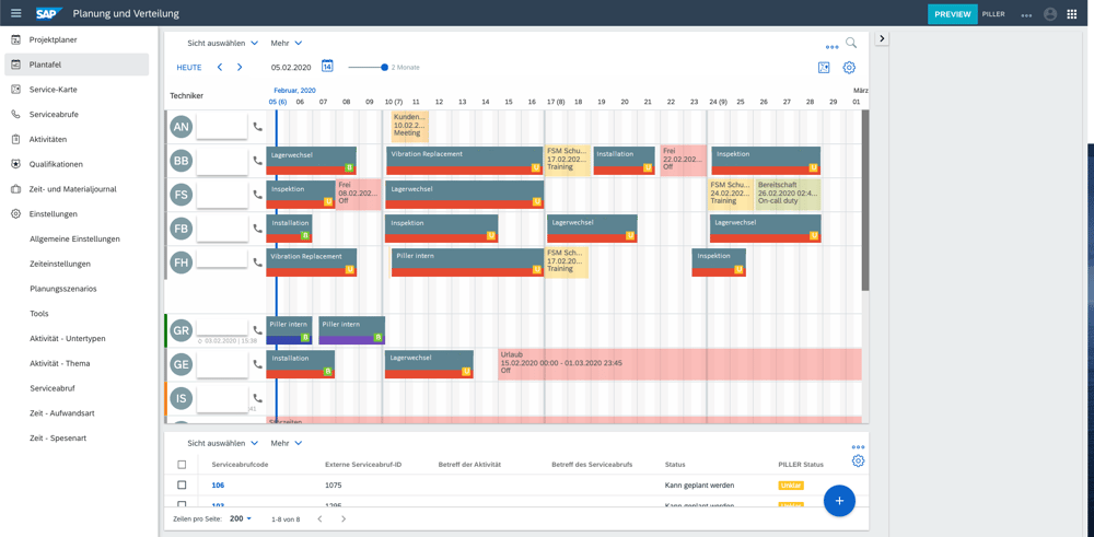 Piller FSM Plantafel Techniker IBsolution