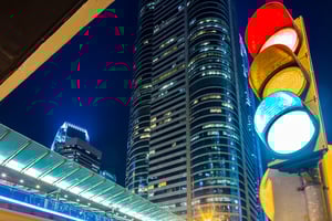 Traffic light in modern city