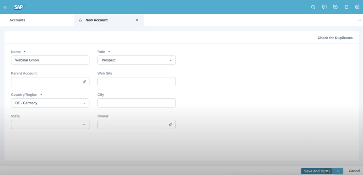 Create Prospect in SAP C4C