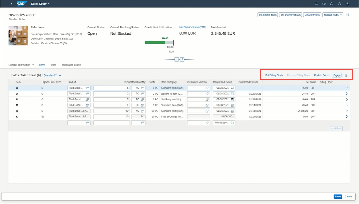 Kundenauftraege anlegen in SAP Fiori Schnellaktionen