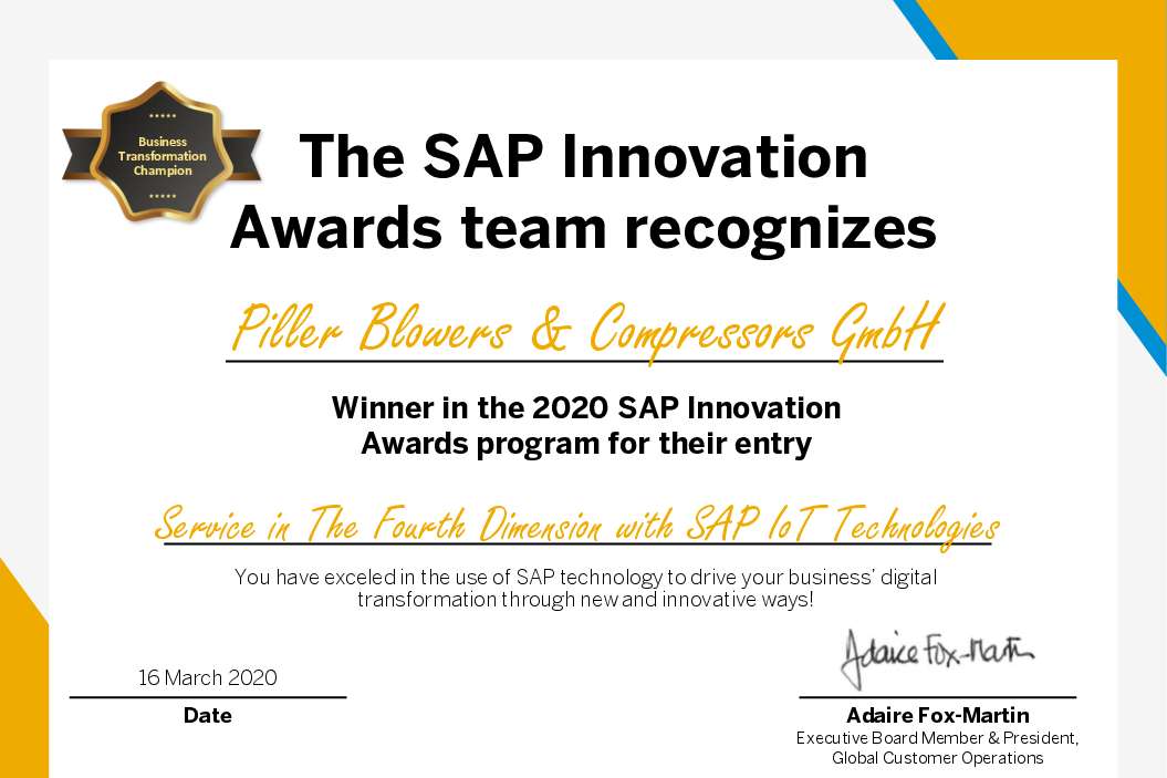 SAP zeichnet PILLER mit dem Innovation Award 2020 aus